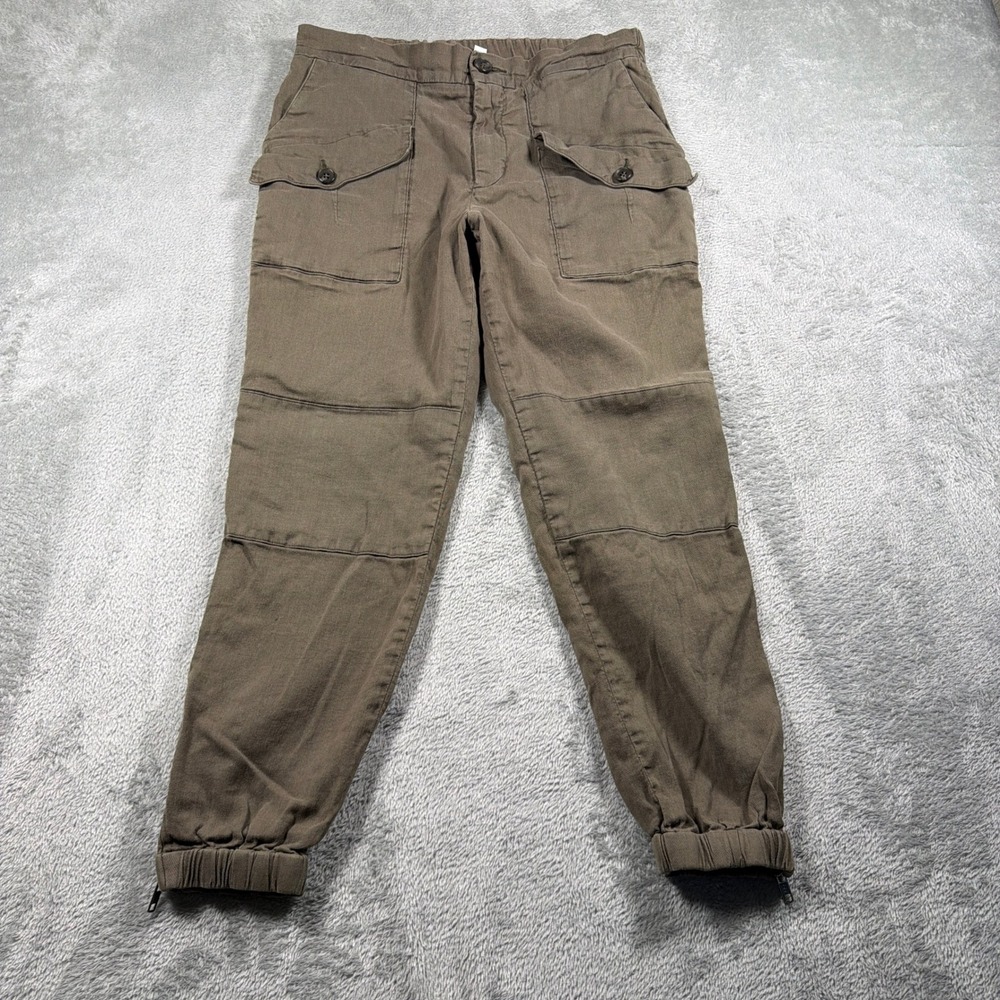 James Perse Cargo Jogger Pants Women 28 Brown Linen Cotton WWY1654